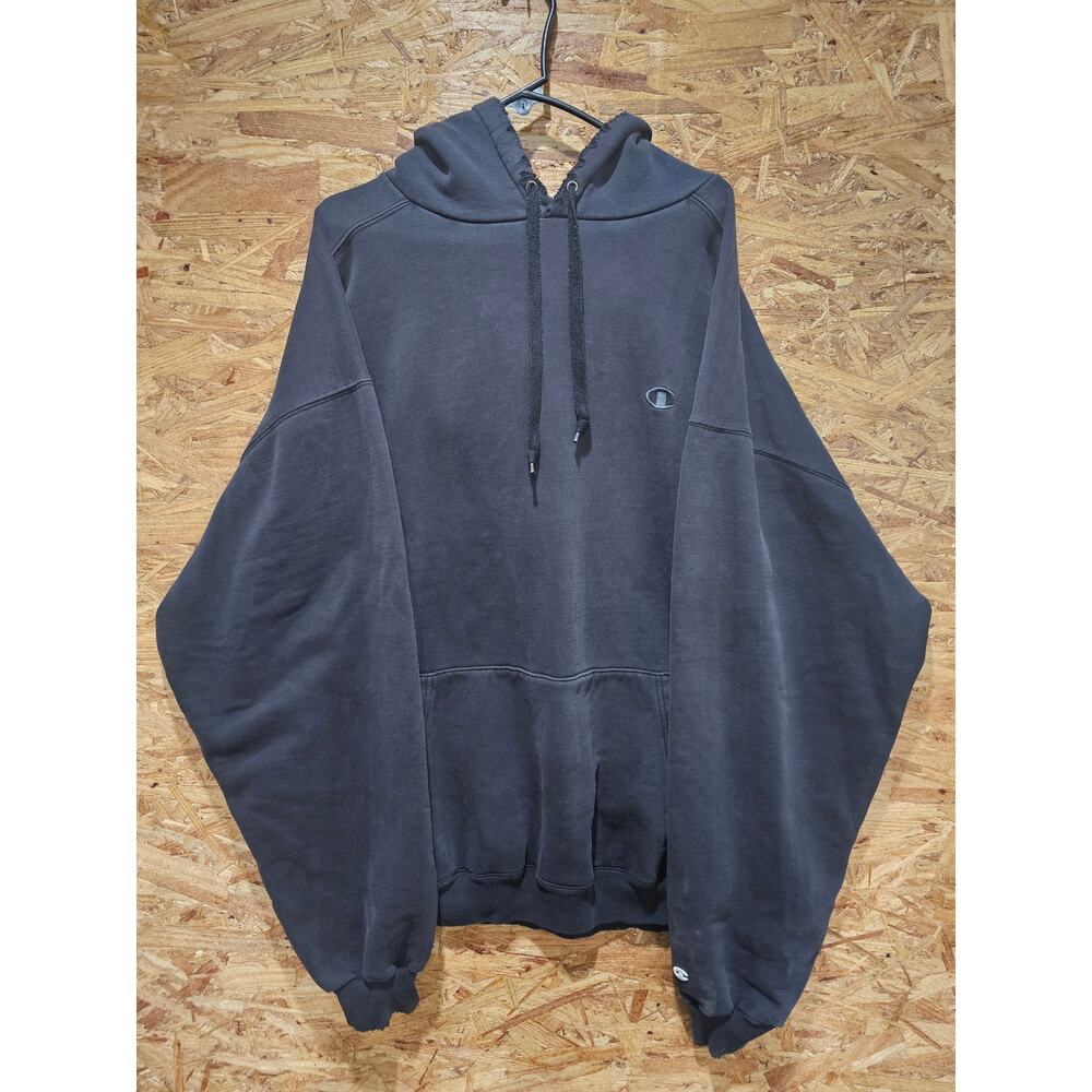 Champion 80s Vintage Faded Black Distressed Hoodie 2XL